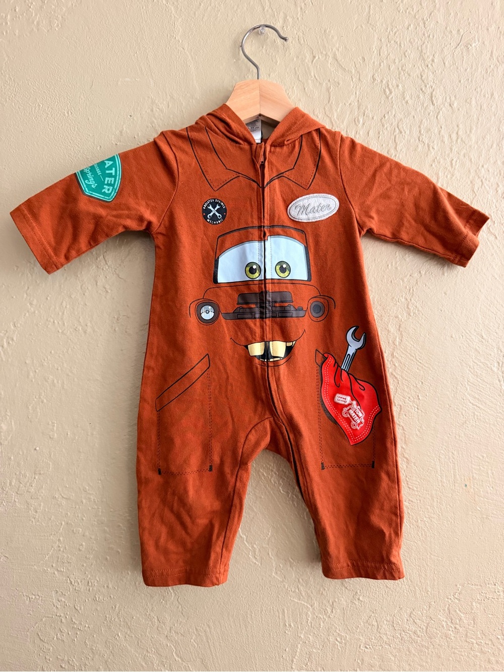 Disney Orange Hooded One-Piece Romper with Car Character